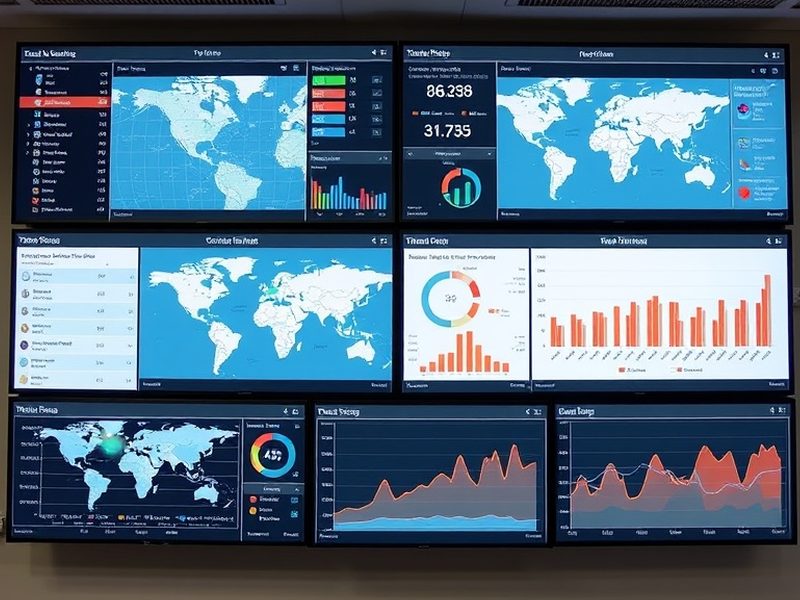 Centro de monitoreo con el estado de la red de terminales en pantalla